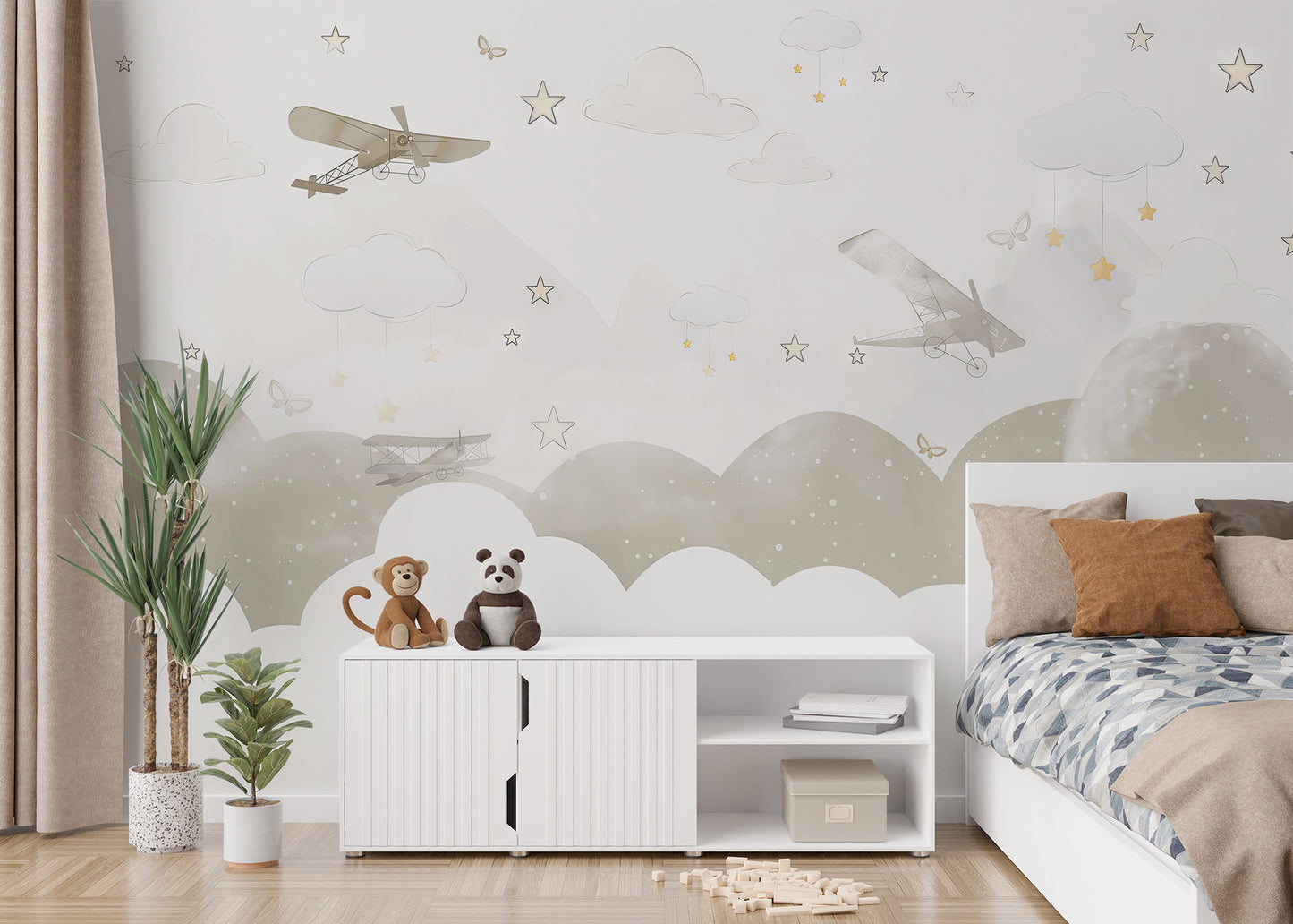 Nursery serenity with Skyward Fantasies Wallpaper
