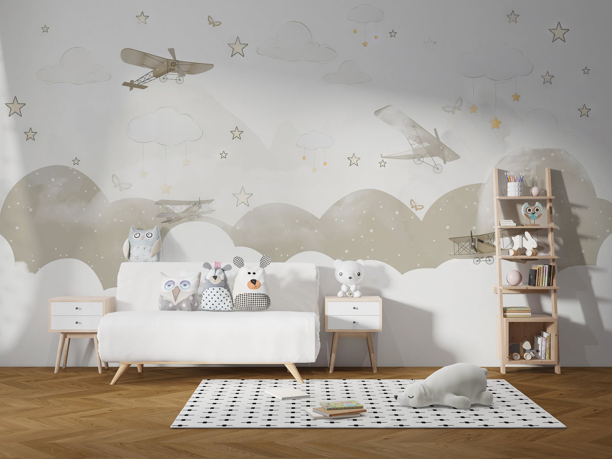 Serene nursery vibes with Skyward Fantasies Wallpaper