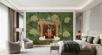 Detailed sanctuary mural depicting Shrinathji within ornate temple architecture