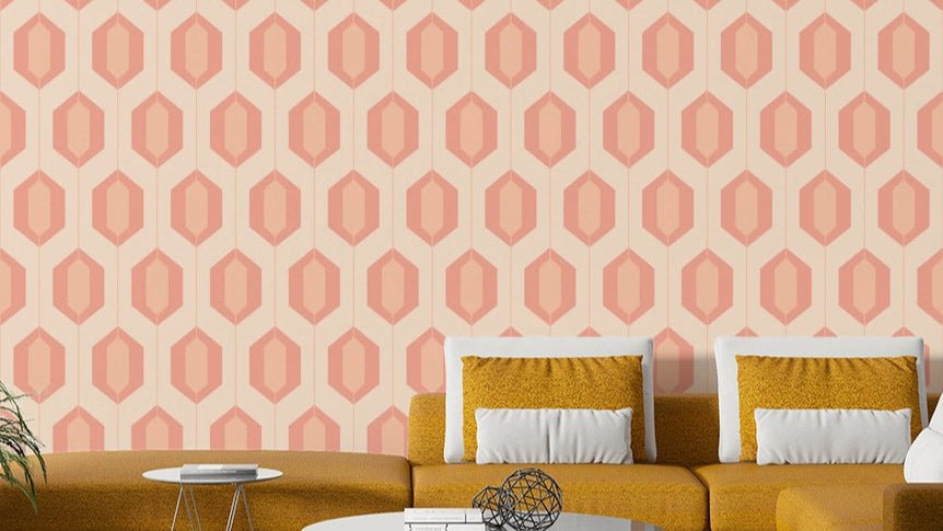Siena Blush Tiles Wallpaper with soft blush and geometric pattern

