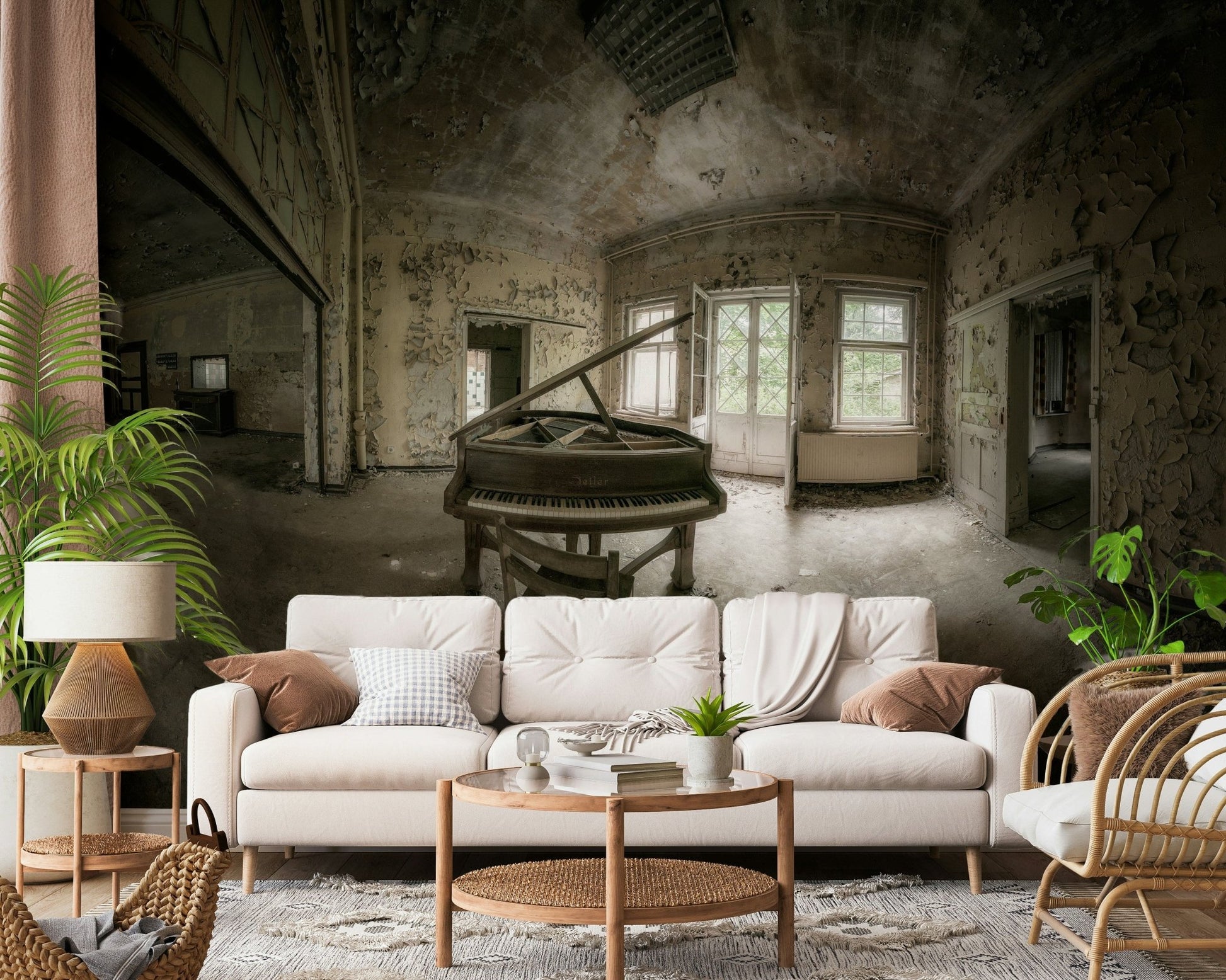 Elegant piano-themed wall mural featuring minimalist and artistic keyboard design.