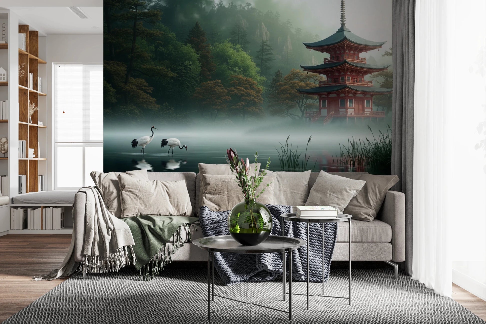 Zen inspired landscape art on a high-definition Silent Sanctuary Wall Mural