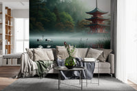 Zen inspired landscape art on a high-definition Silent Sanctuary Wall Mural