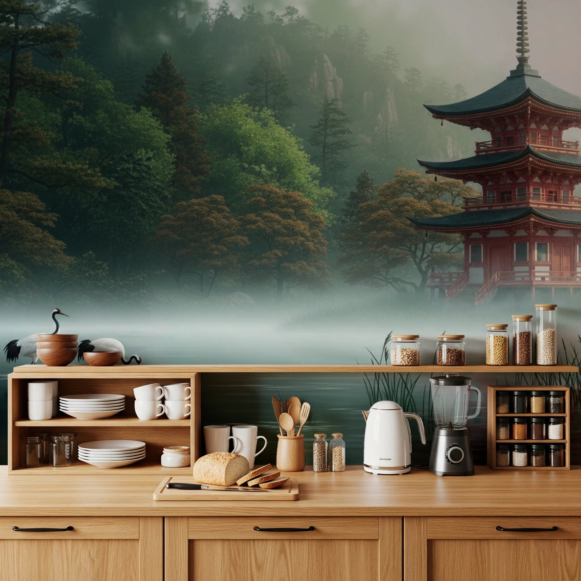 Traditional Asian architecture featured on a Silent Sanctuary Wall Mural