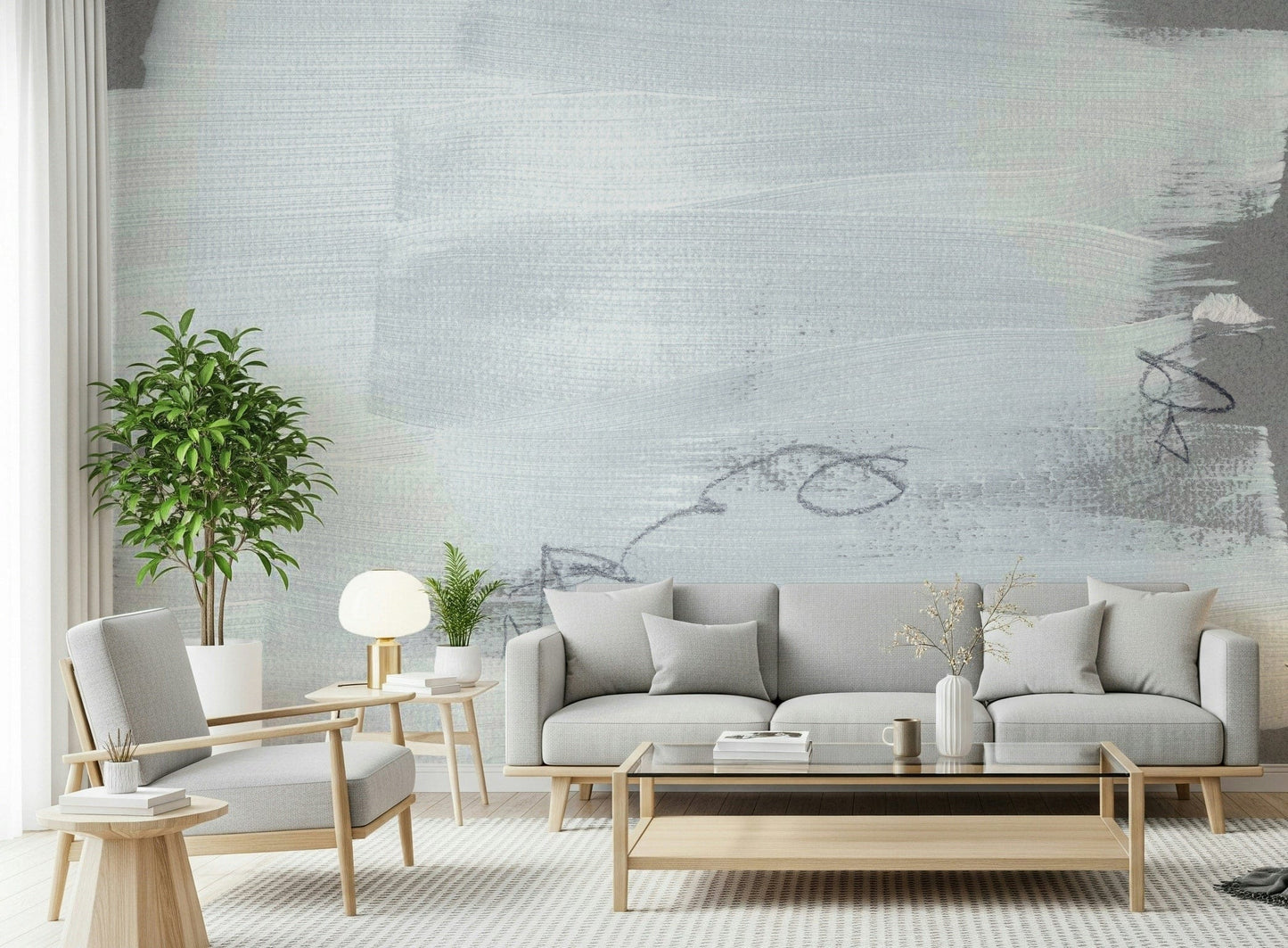 A beautiful modern art wall mural of delicate lines.