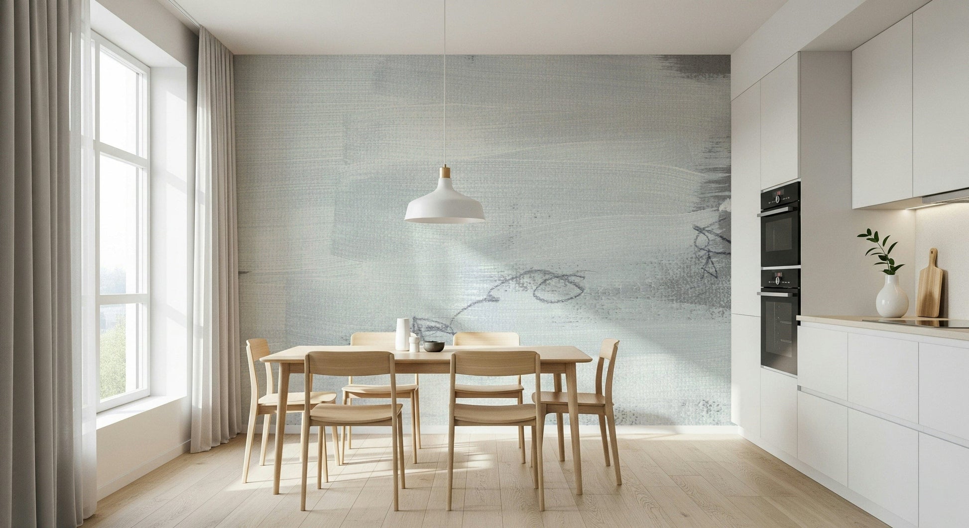 A graceful subtle pattern wall mural in cool, neutral tones.