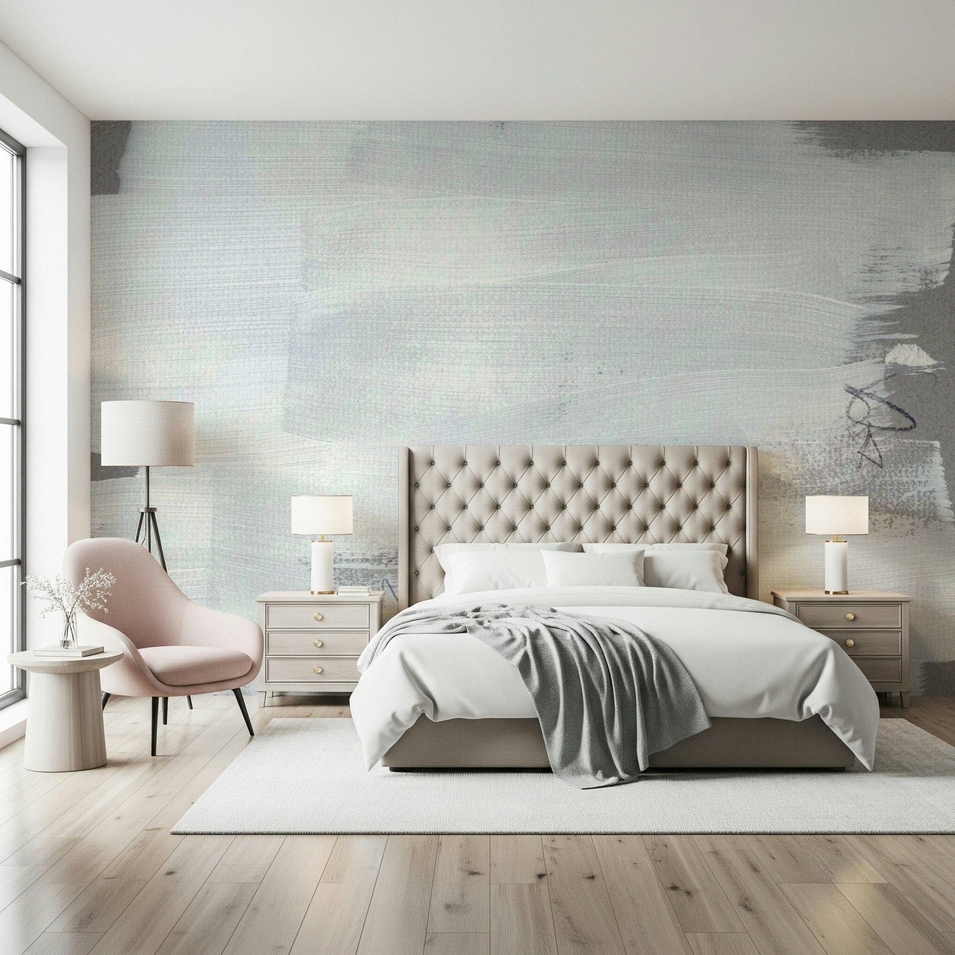 An artistic soft focus mural on minimalist wallpaper.