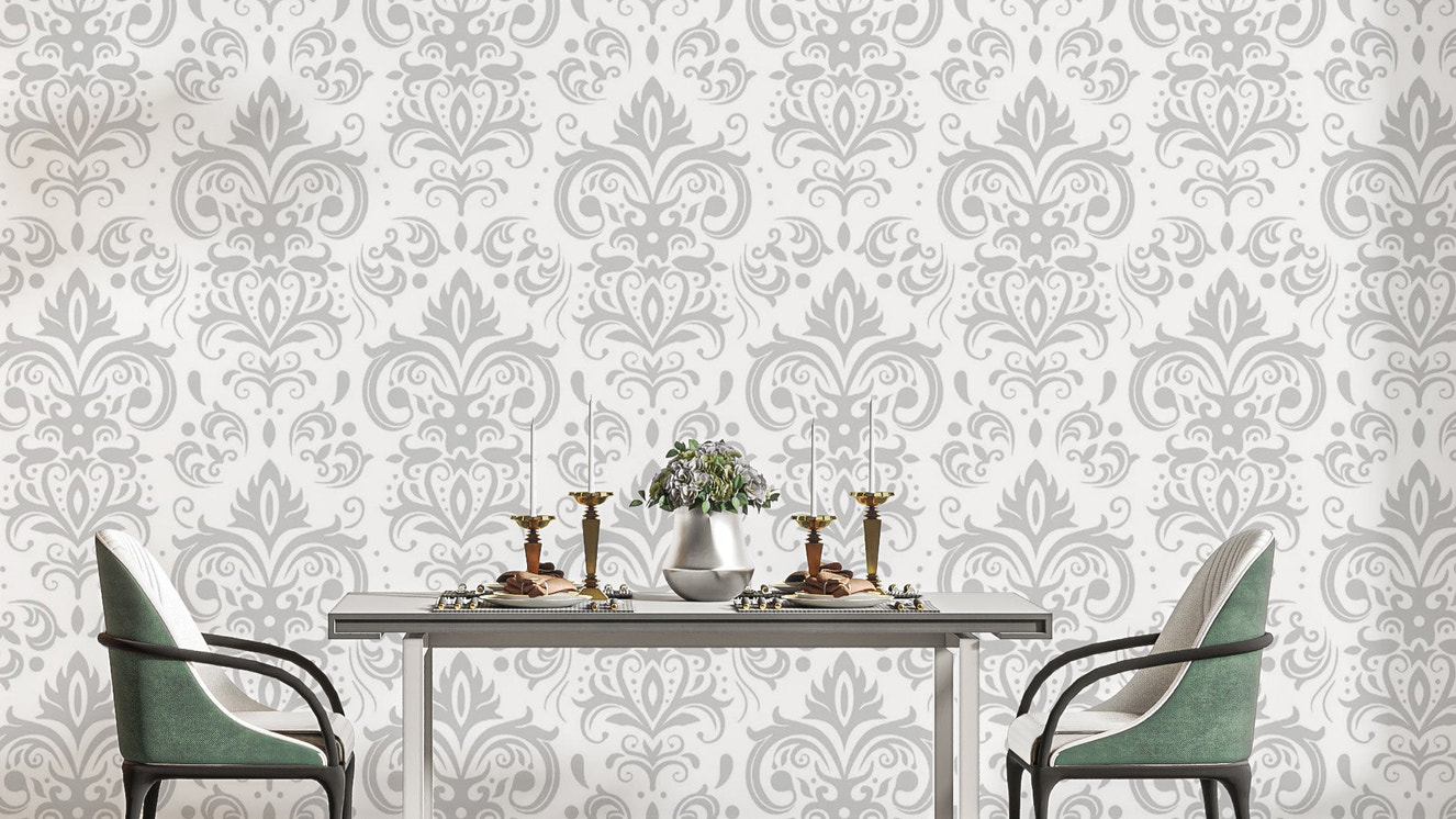Silver Damask Wallpaper