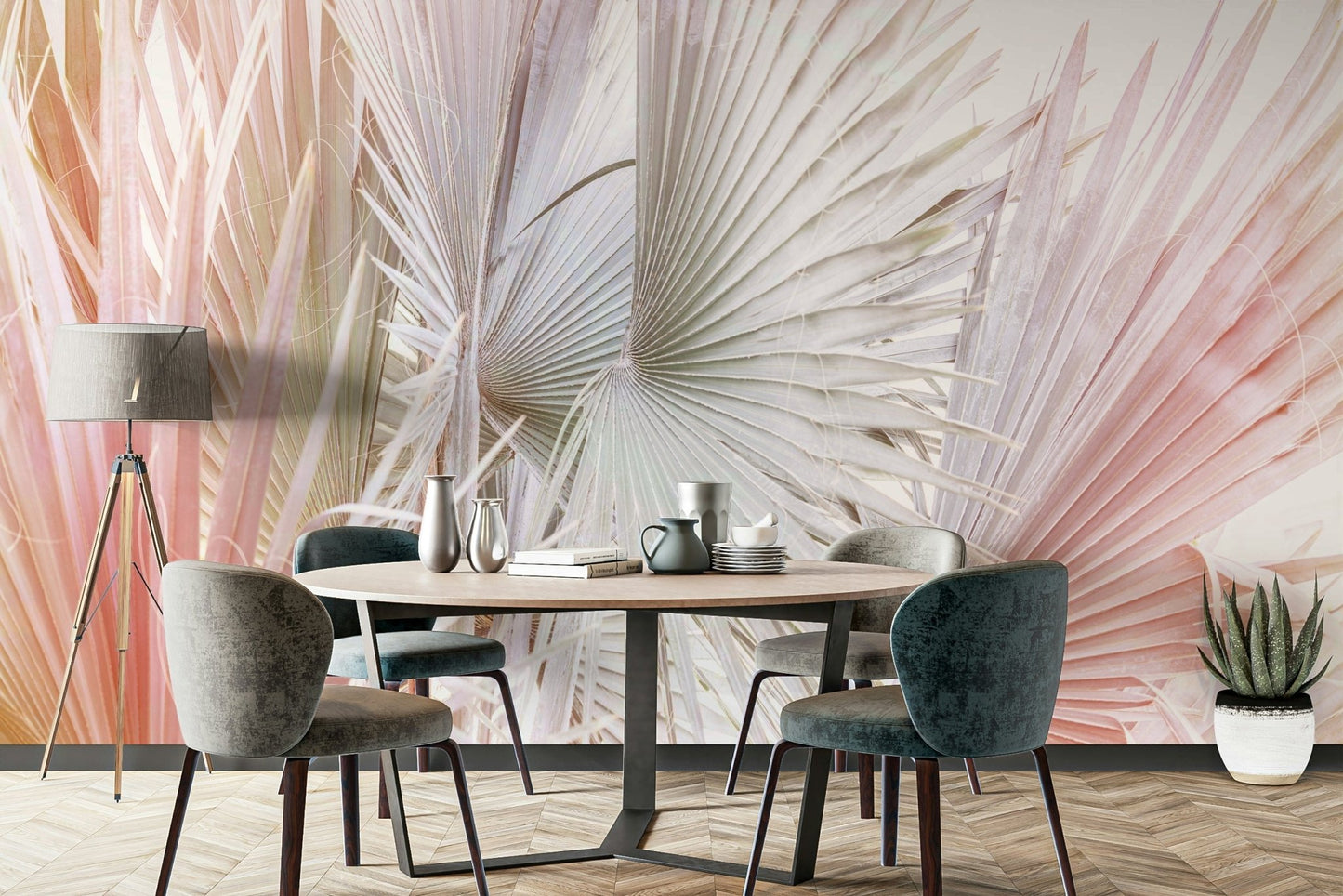 Nature-inspired metallic palm frond wallpaper

