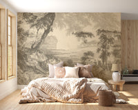 Vintage sepia forest wall mural art
