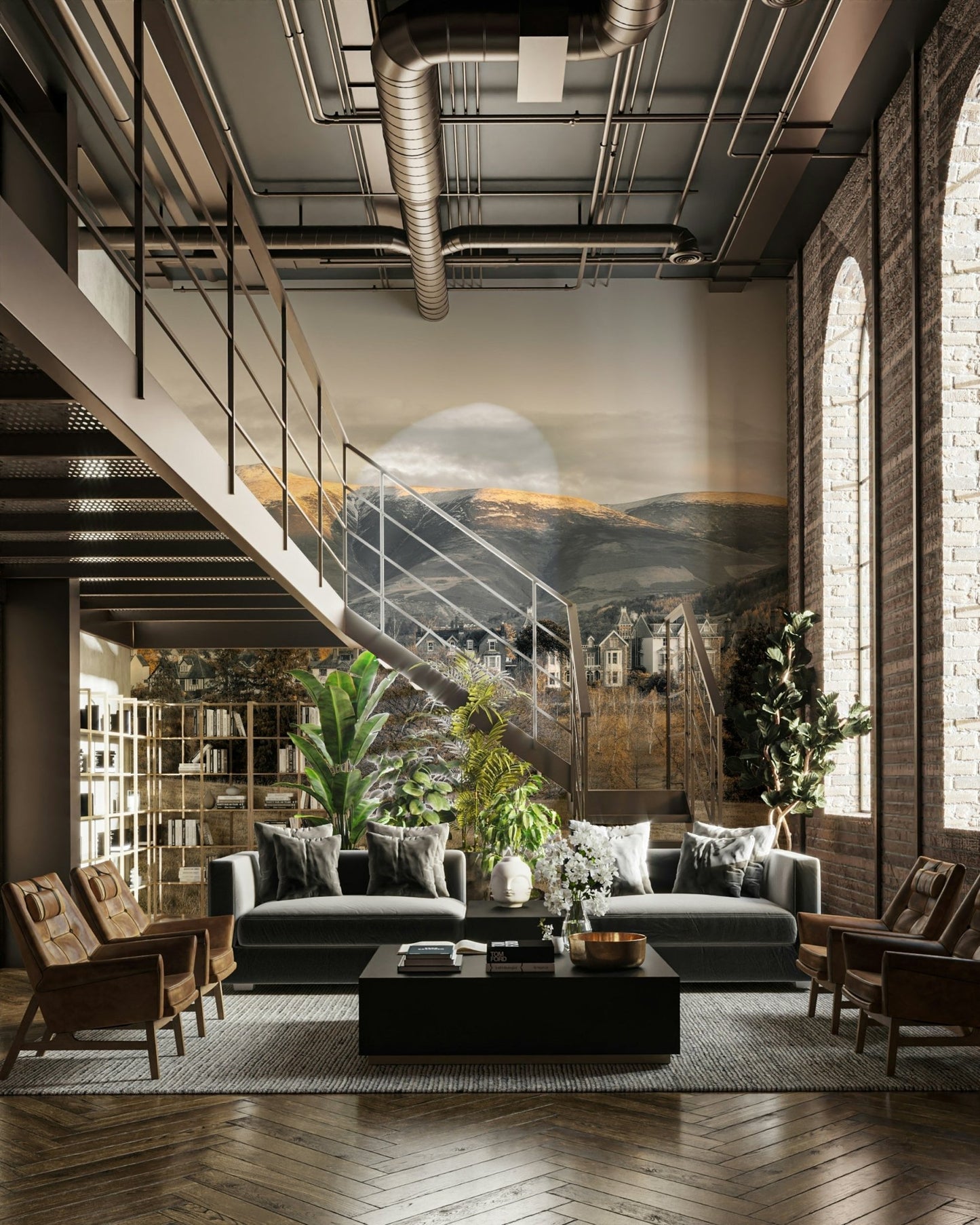 Golden hour mountain mural

