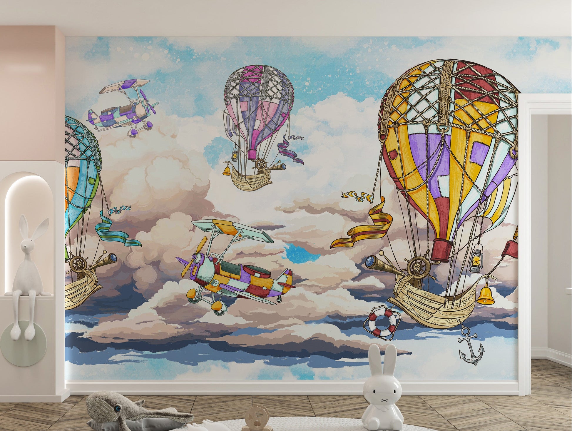 Colorful sky and balloons kids' wallpaper