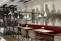 The sky is a soft, peaceful color, like pale blue, pink, or gray.
