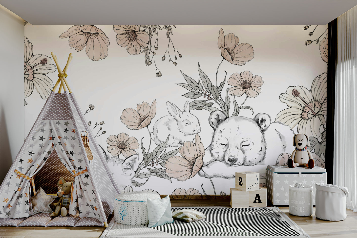 Slapende bosmuurschildering