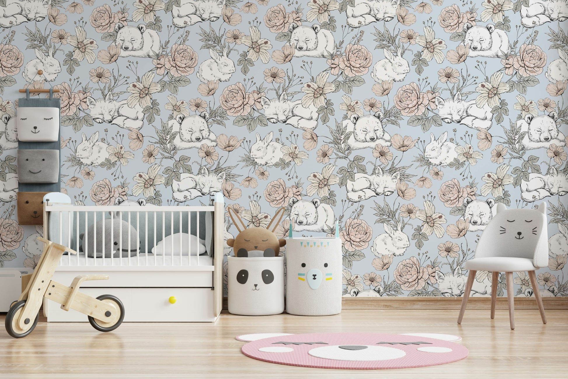 Elegant nursery wallpaper with floral print

