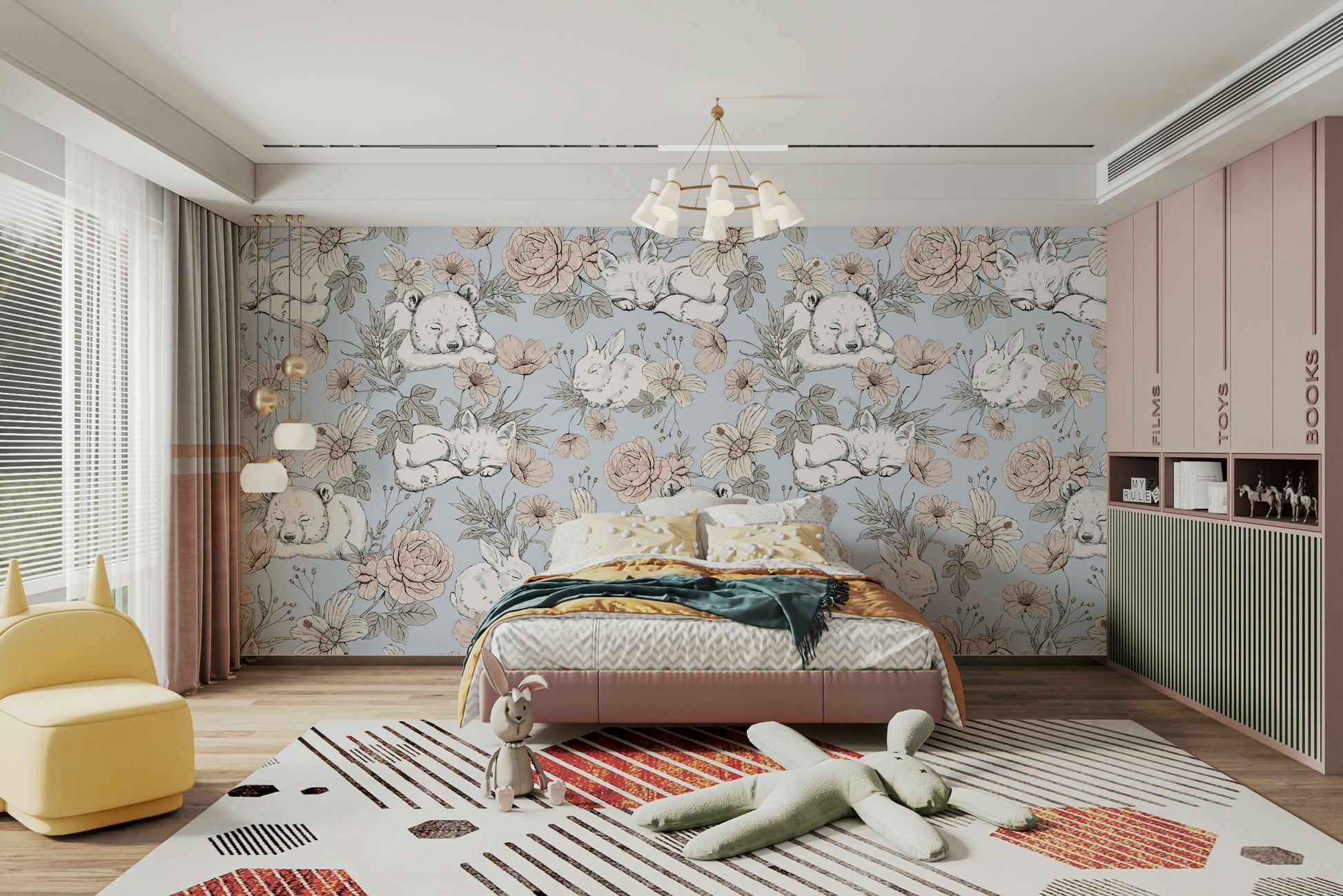 Hand-drawn bunnies, foxes, and bears design

