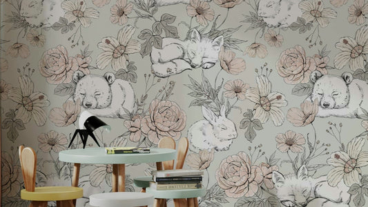 Sleeping Woodland Sage Green Wallpaper