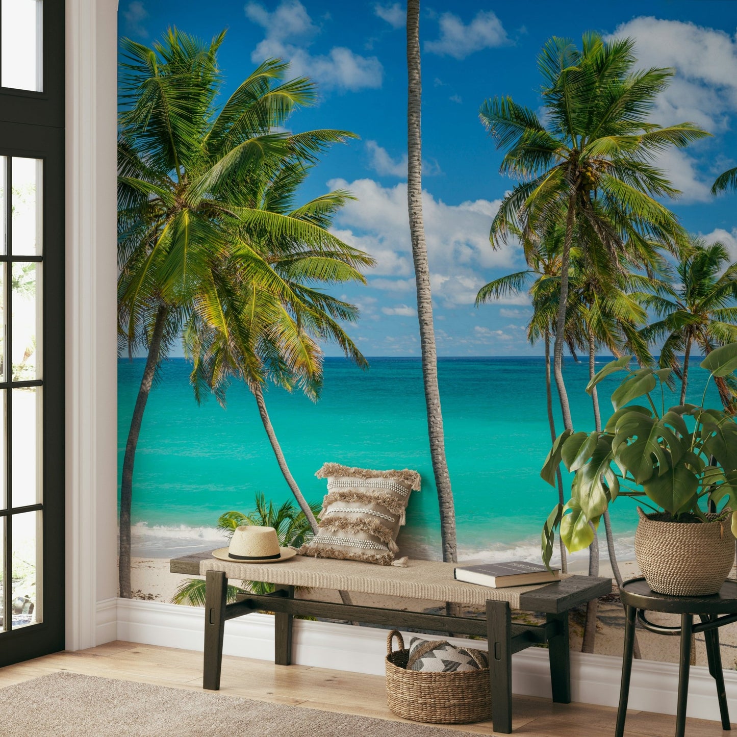 White sand and turquoise ocean water.

