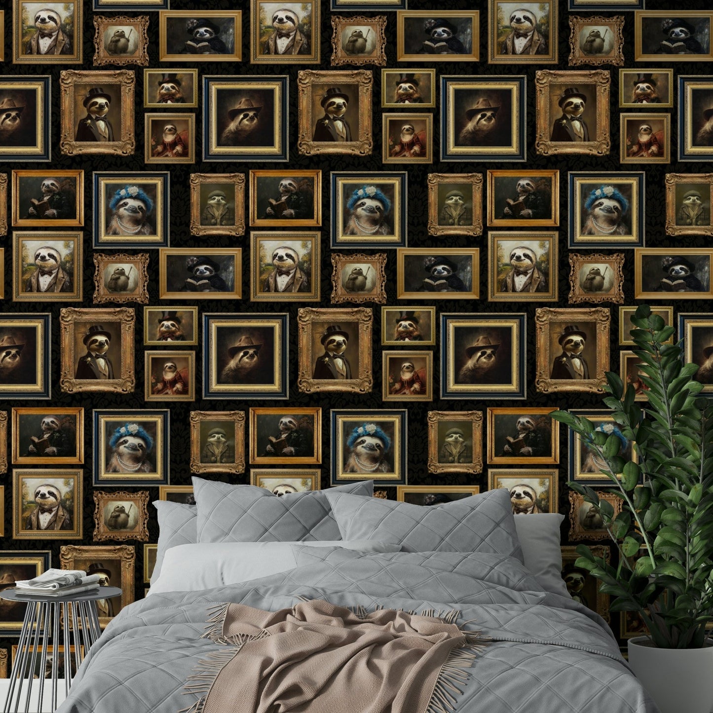 Sloth Society Portraits mural for a living room.

