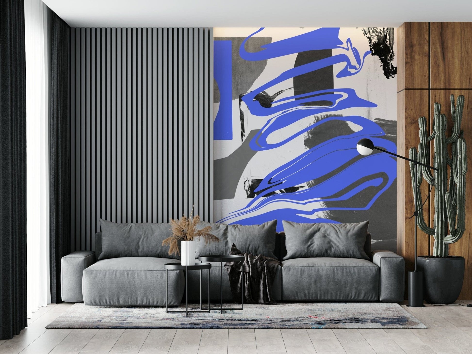 Abstract wisps of smoke blending with mirrored effects, decorative wall mural
