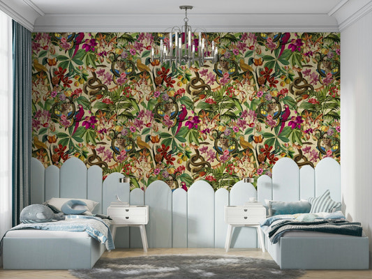 Classical motifs and nature mural wallpaper

