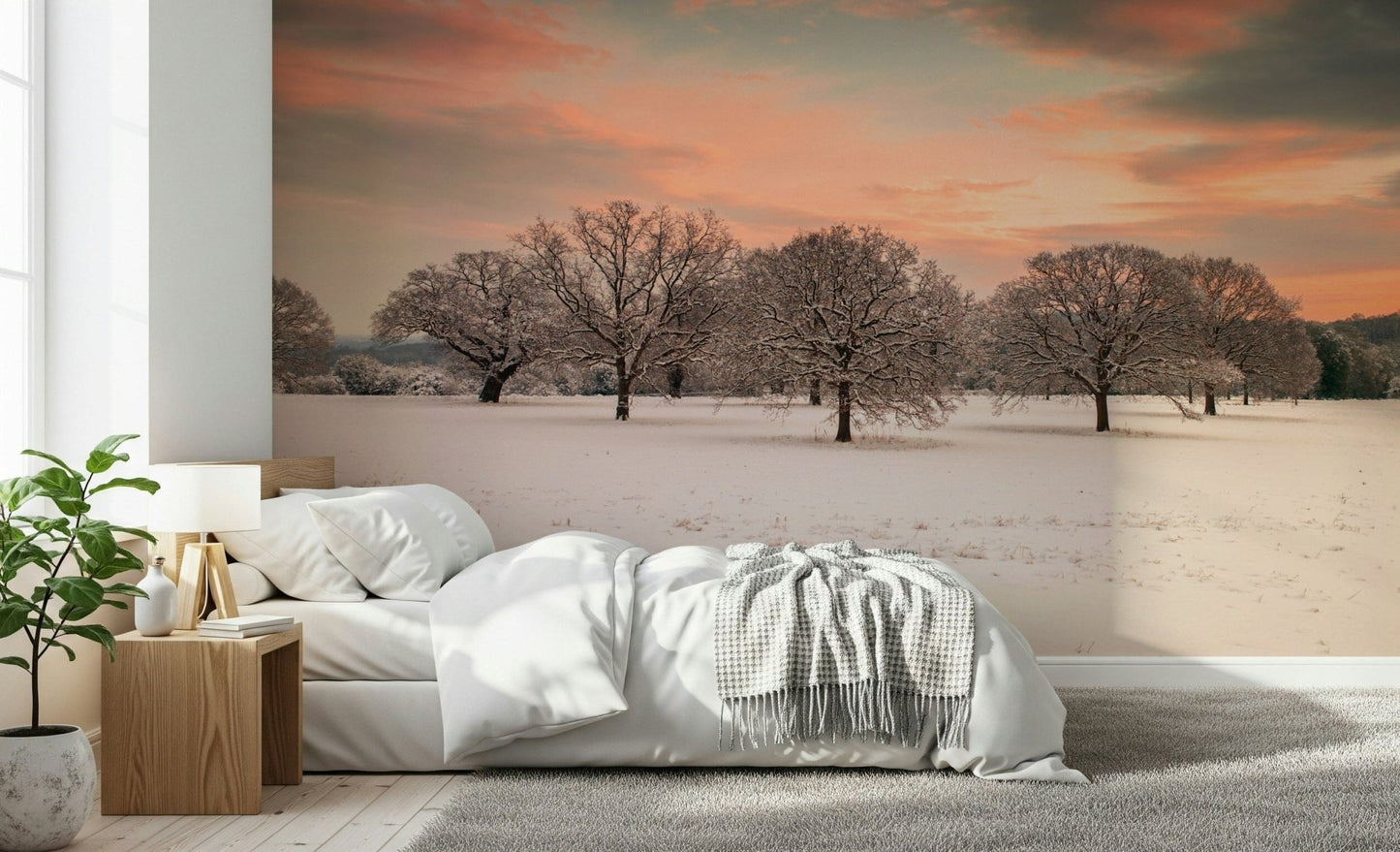 Icy countryside wall mural with sunset hues