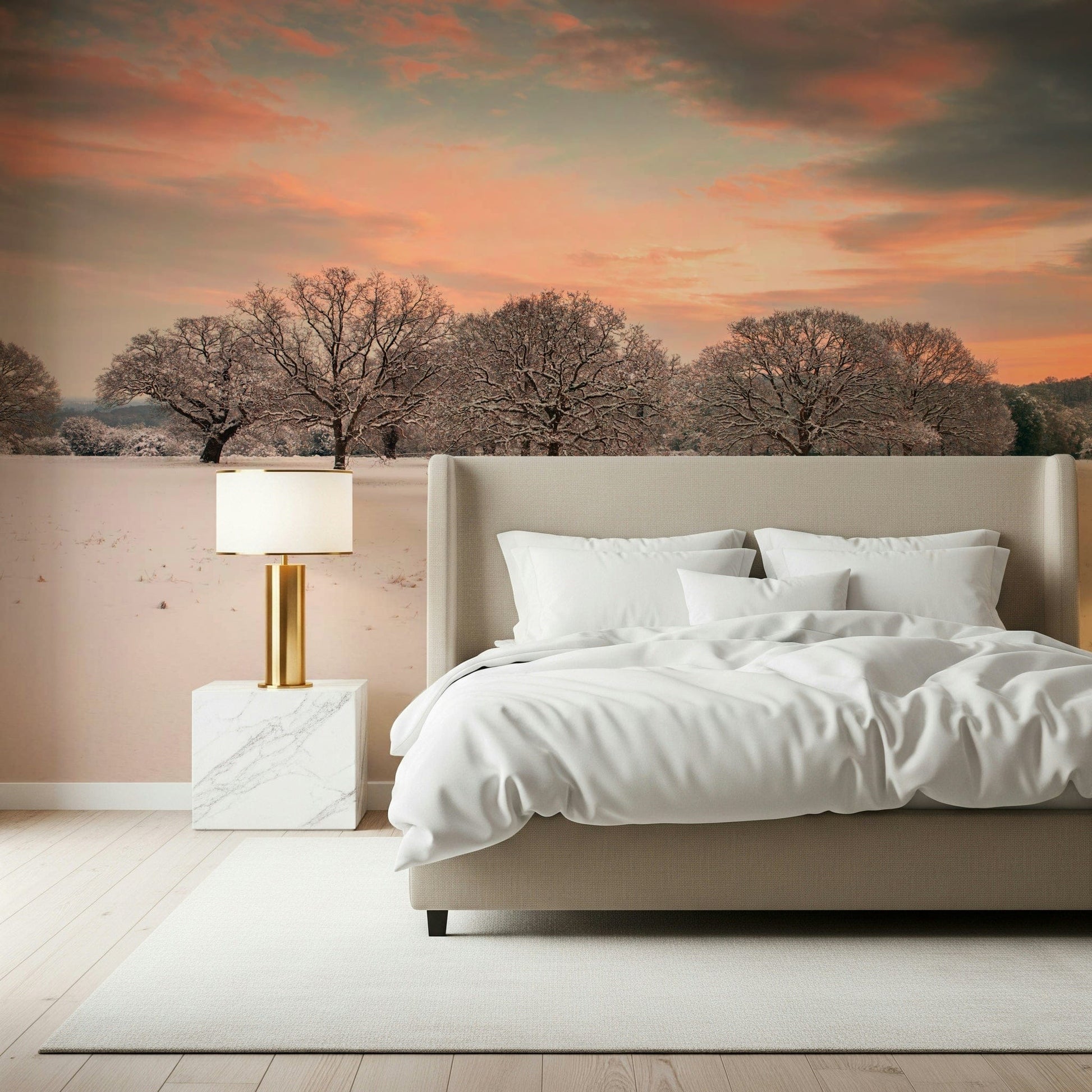 Snow covered meadow wall mural in dusk light