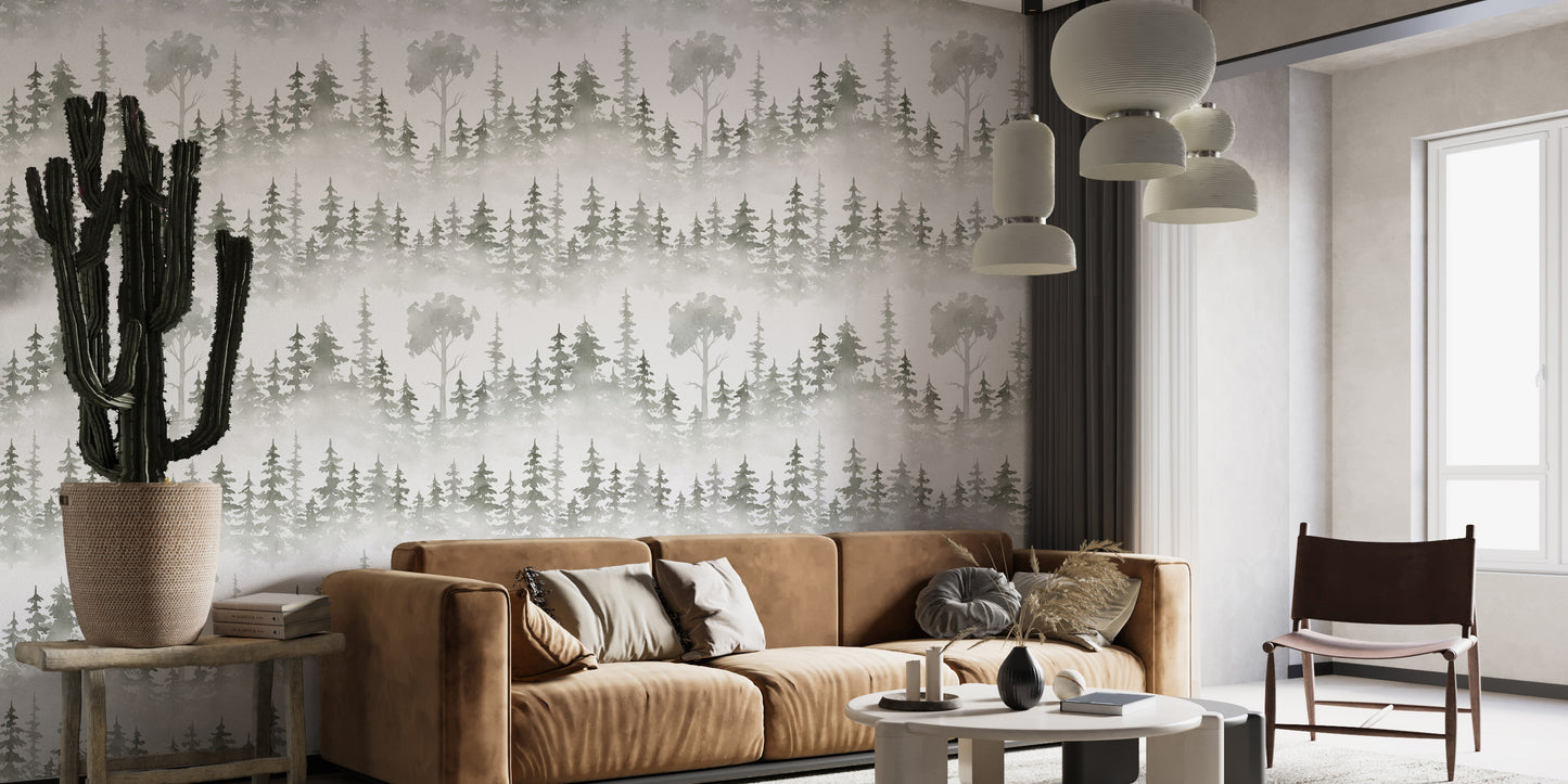 Tropical winter forest wall mural style
