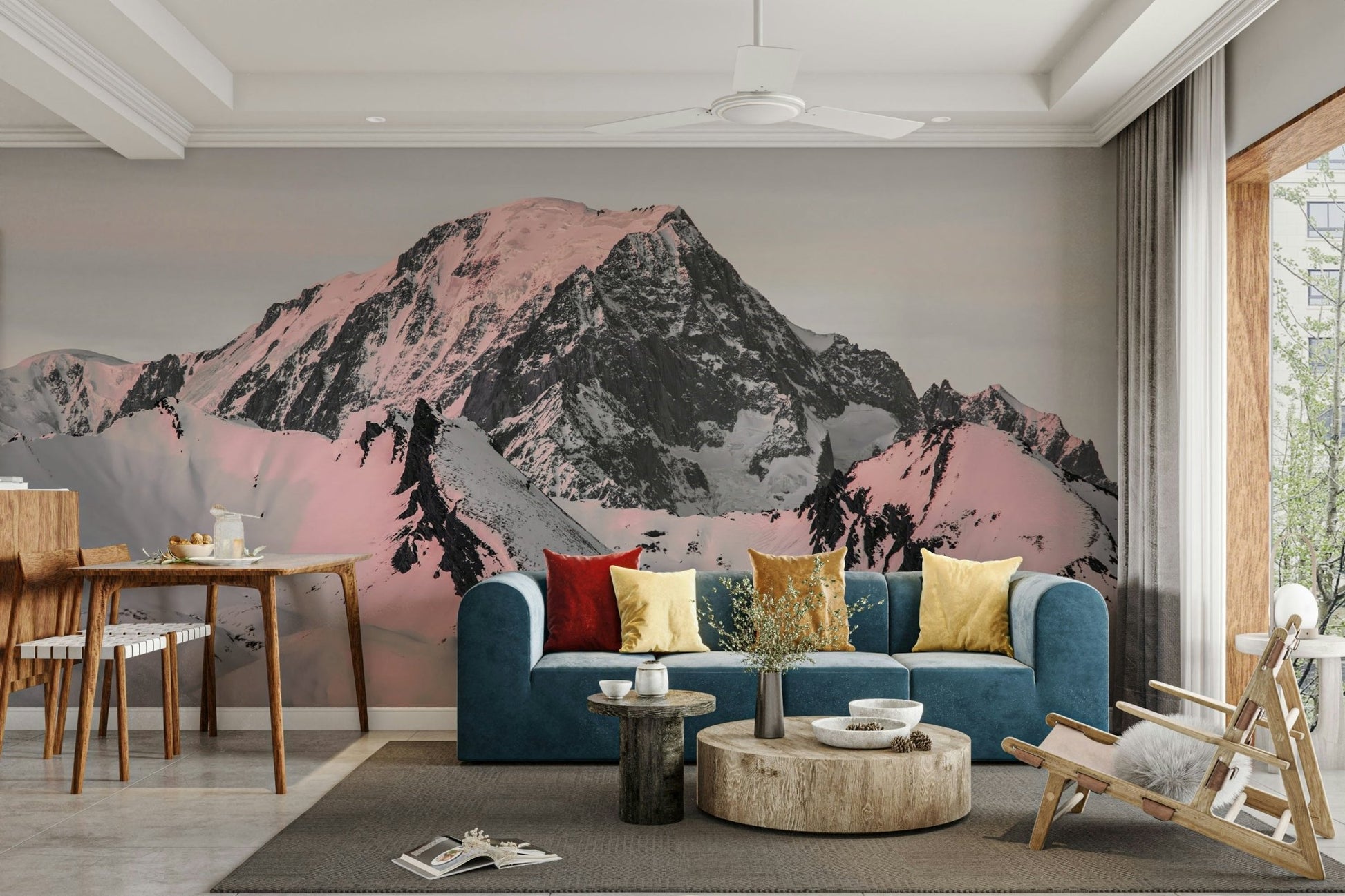 Snow-covered mountain peak wall mural bringing the beauty of nature indoors.


