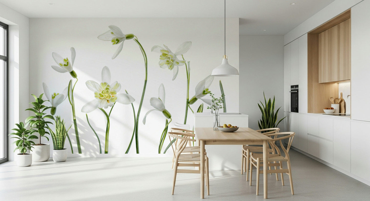A beautiful modern art wall mural of delicate flowers.


