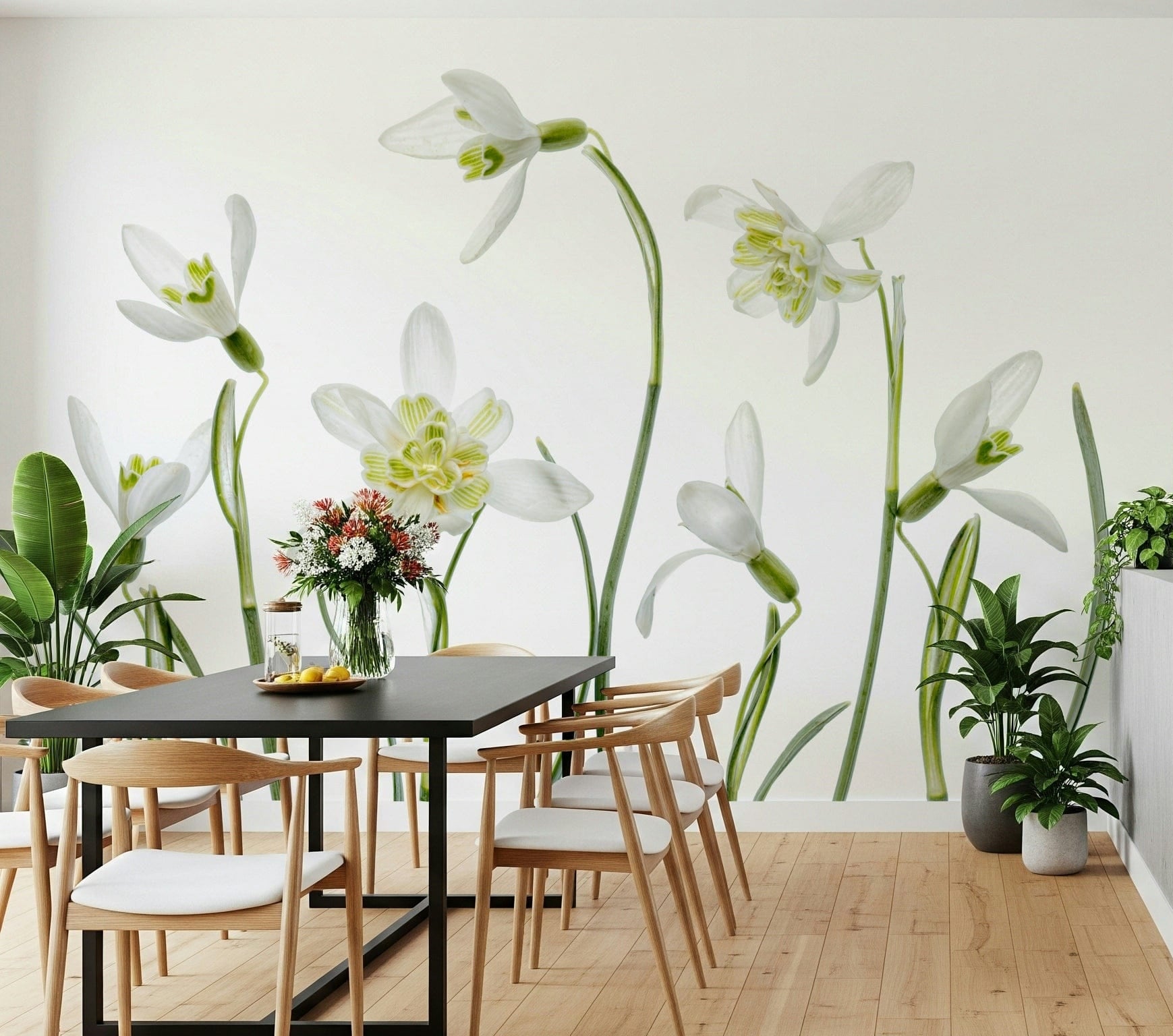 A classic floral wallpaper for walls with a white theme.

