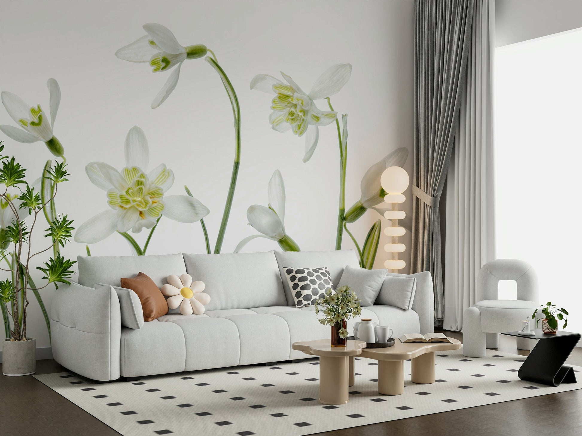 A tranquil subtle flower wall mural for your decor.

