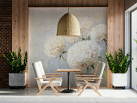 Painterly Floral Wall Mural – Modern floral impression wallpaper with muted pinks, whites, and greens.