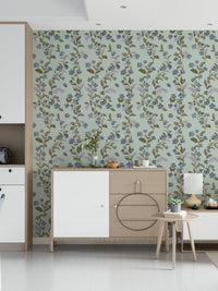 Artistic Soft Blue Floral Pattern paper accent wall lovely home styling.
