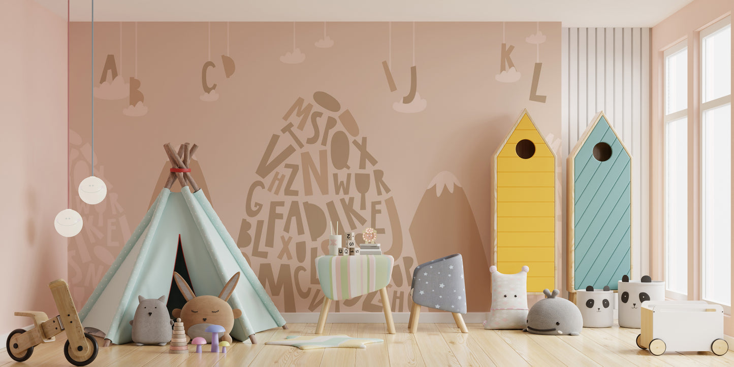 Soft Brown Color Alphabet Mountain Kids Wallpaper - Giffywalls