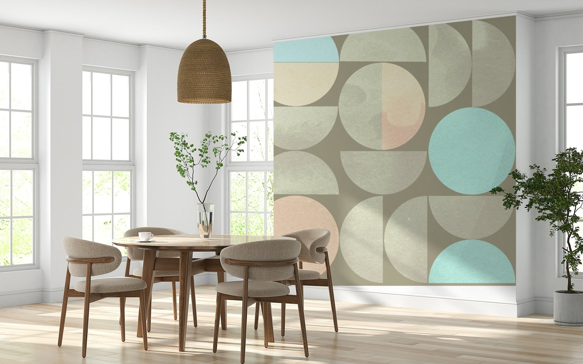 Contemporary pastel wall mural with round forms