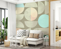 Abstract round shapes wall mural in sage