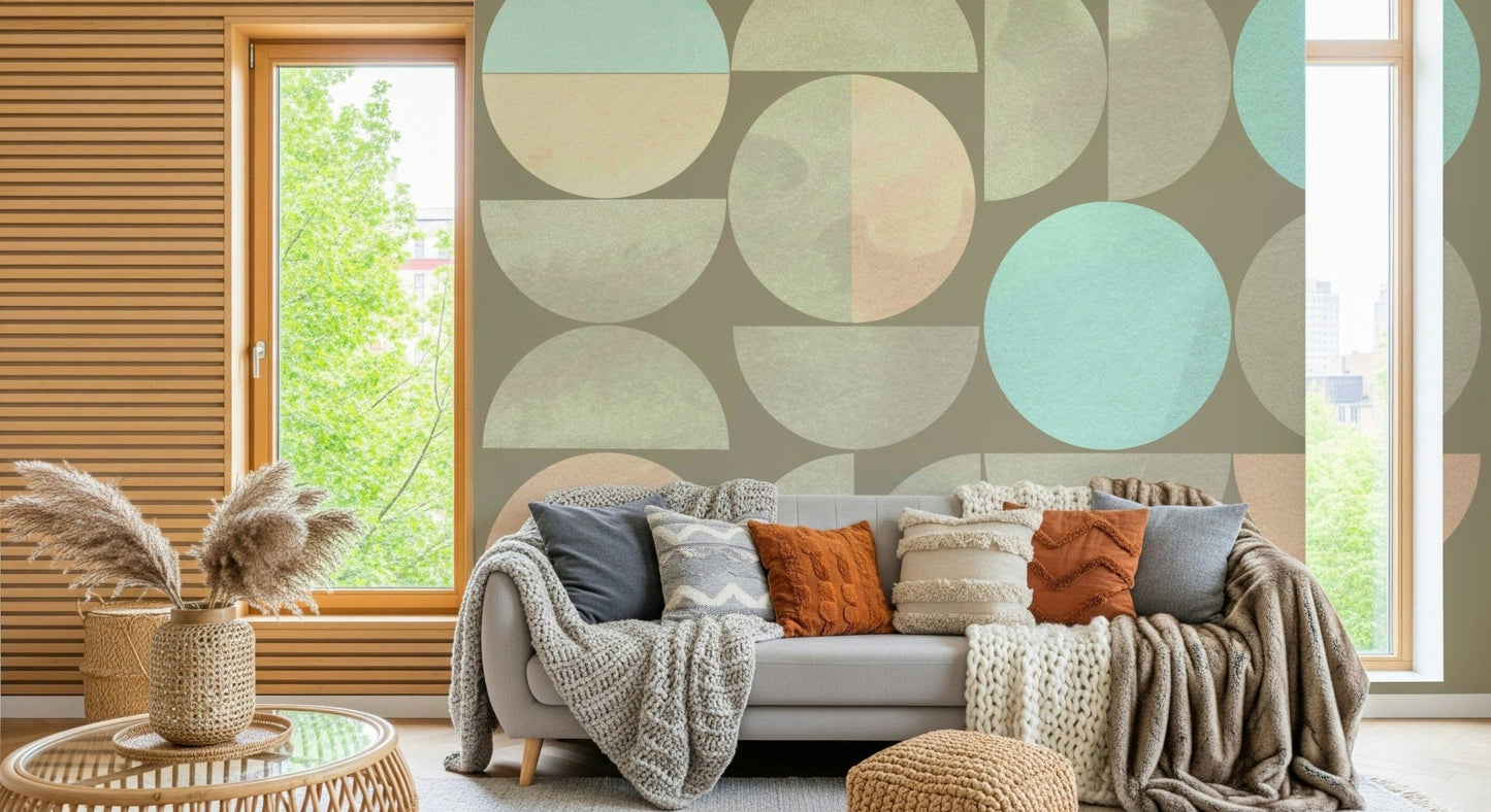 Artistic round motif wall mural in calm tones