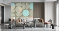 Textured circle design wall mural in beige