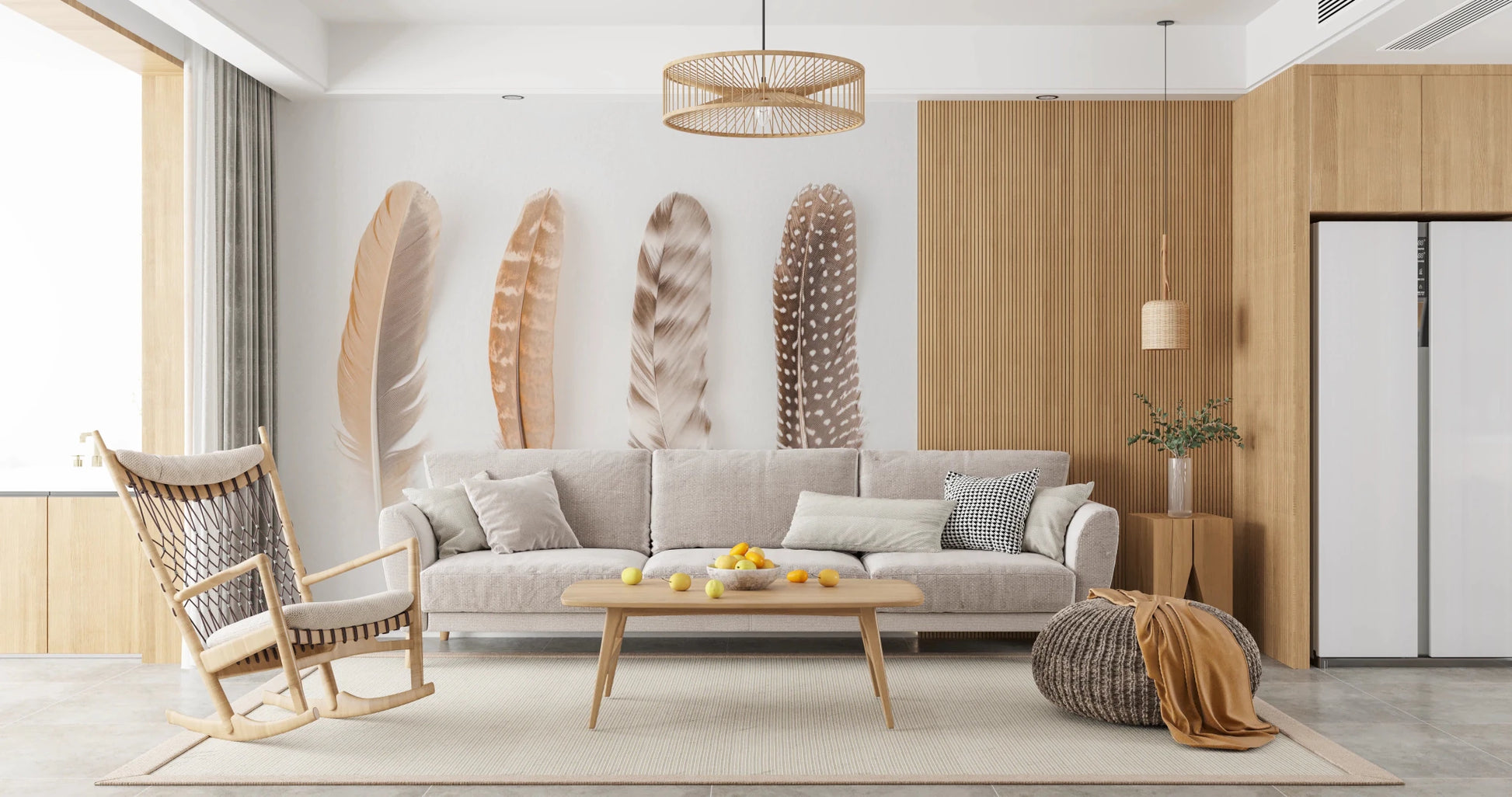 Detailed texture of bird plumes in this Soft Feather Array mural.