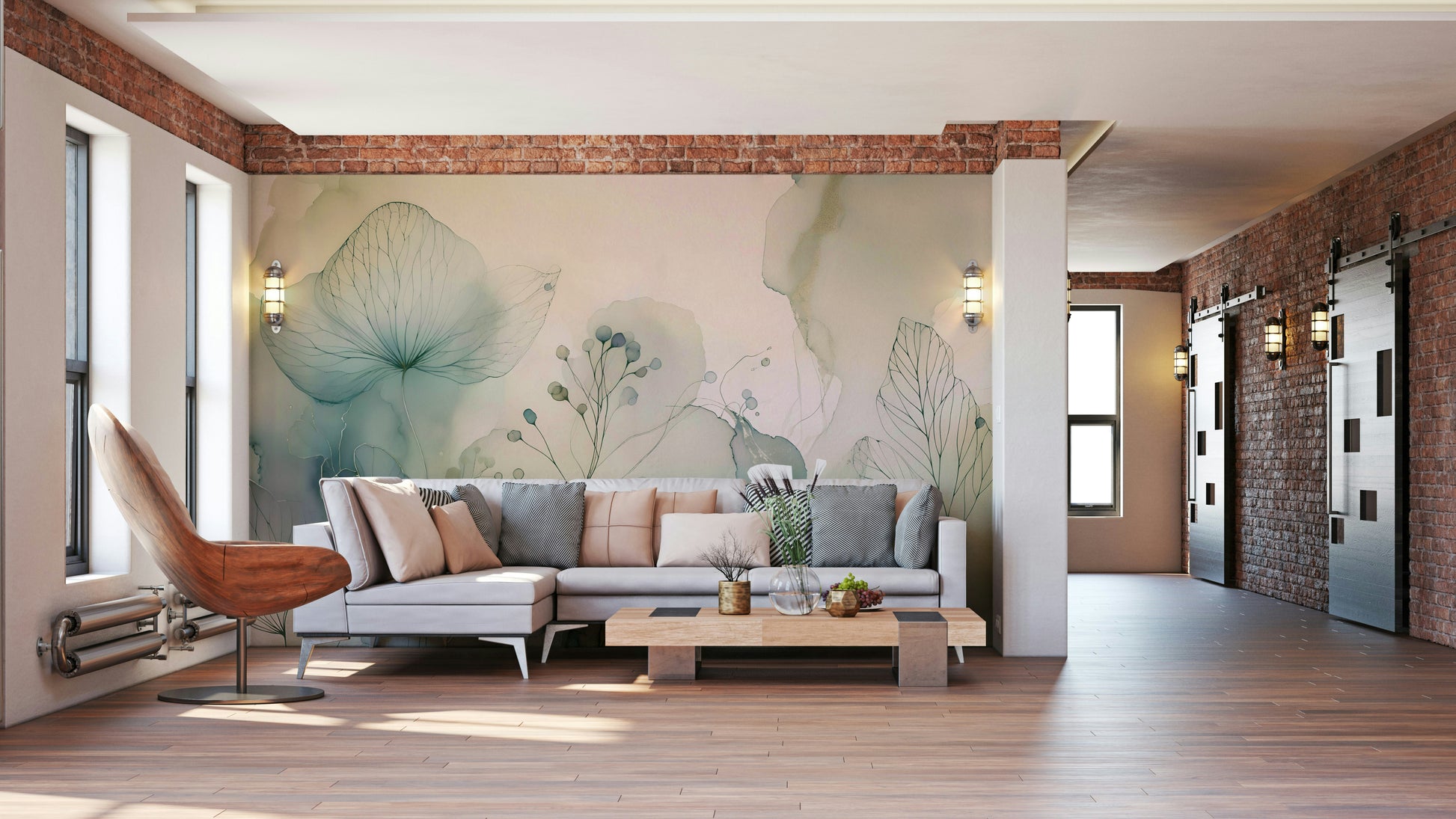 Soft Floral Dreamscape Wall Mural in a sophisticated apartment dining room.