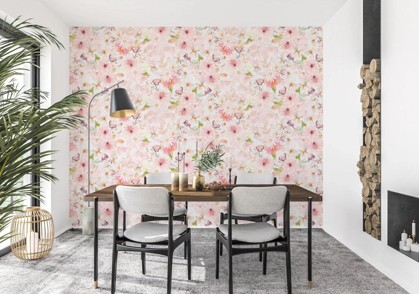 Soft Floral Pink Meadow Wallpaper⁠