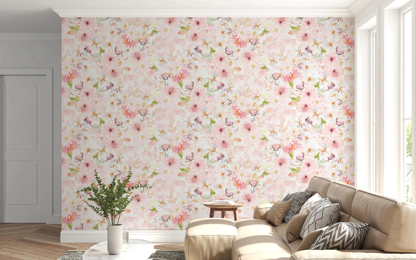 Soft Floral Pink Meadow Wallpaper⁠