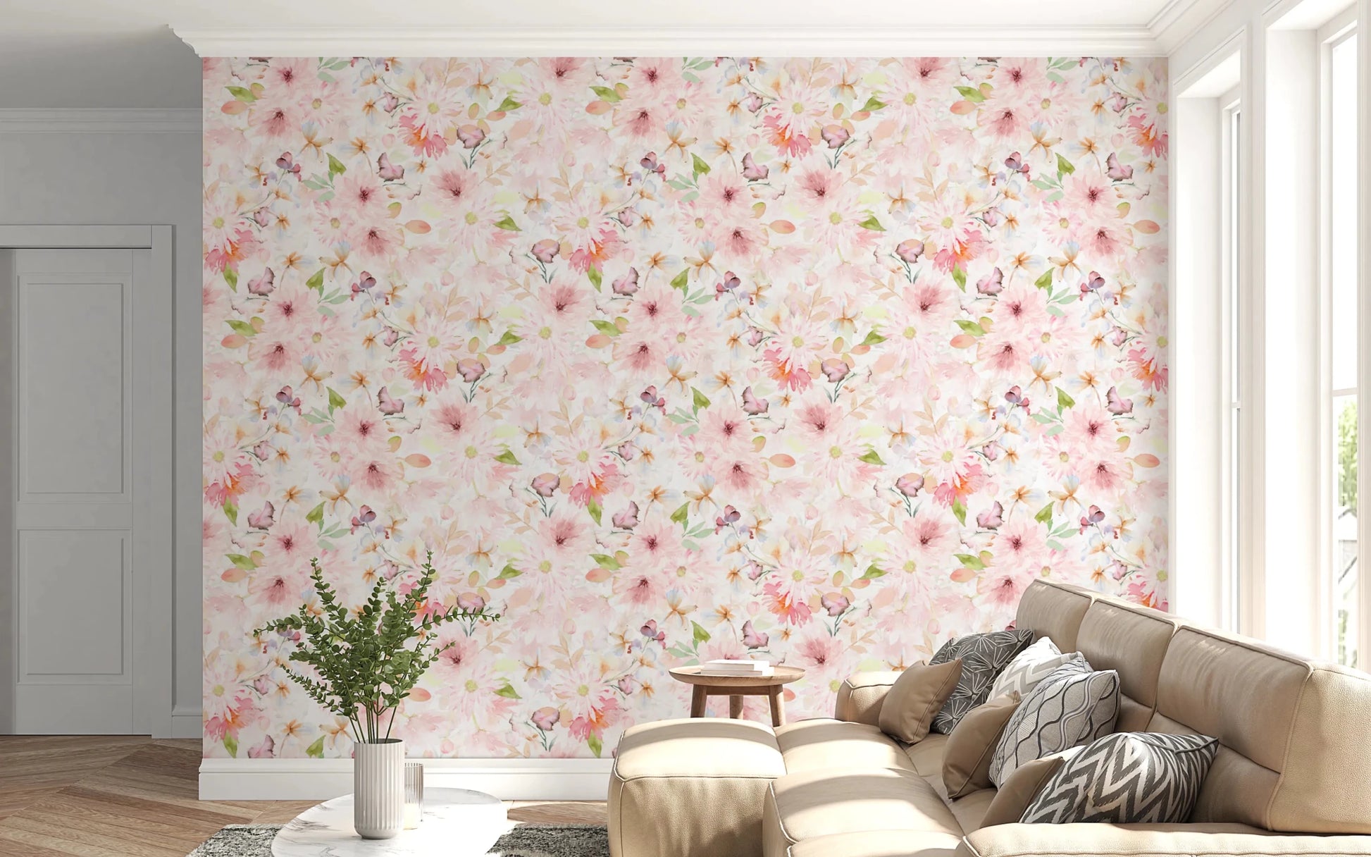 Soft Floral Pink Meadow Wallpaper⁠