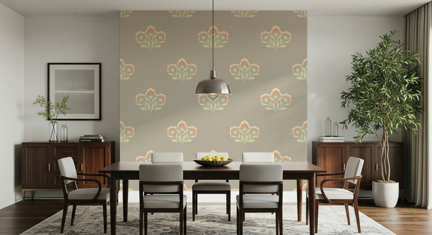 High-quality Serene Flora mural, charming folk art style.