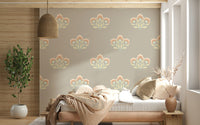 Decorative Serene Flora pattern, antique textile color palette wallpaper.