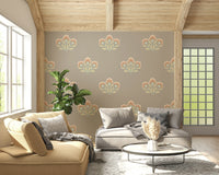 Stylized Serene Flora wallpaper, traditional Indian block print.