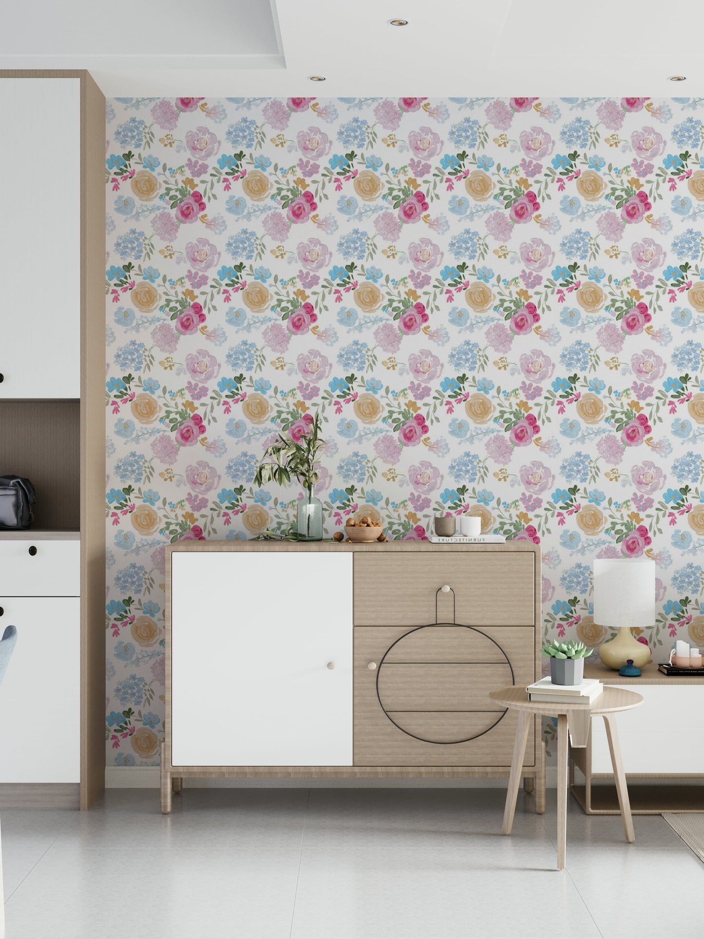 Painterly Petals wall mural featuring romantic, textured oil-painted flowers.