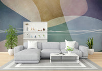 The shapes overlap and layer, creating a sense of depth.
