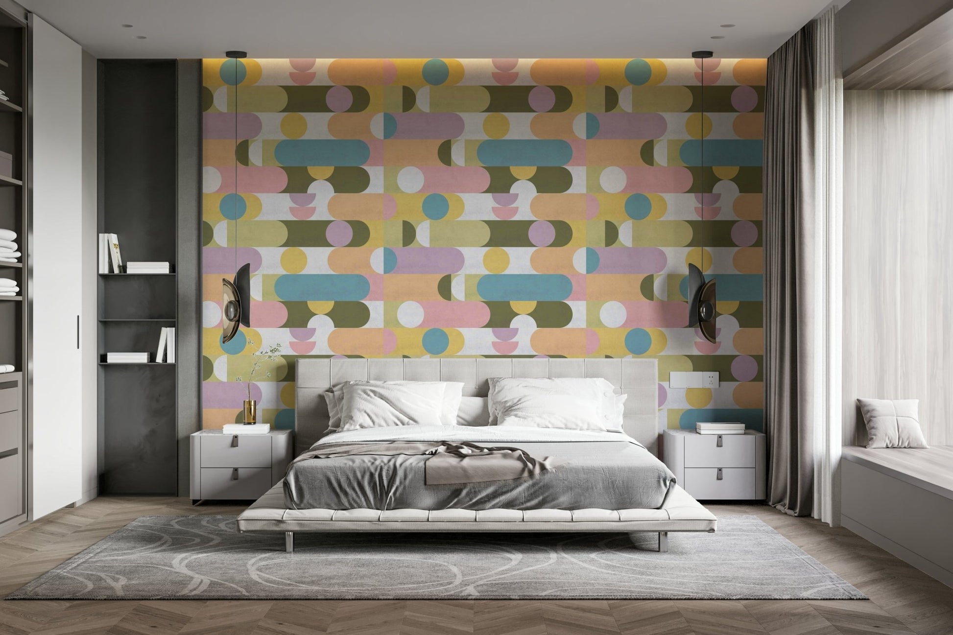 Abstract geometric wallpaper in muted pastel tones

